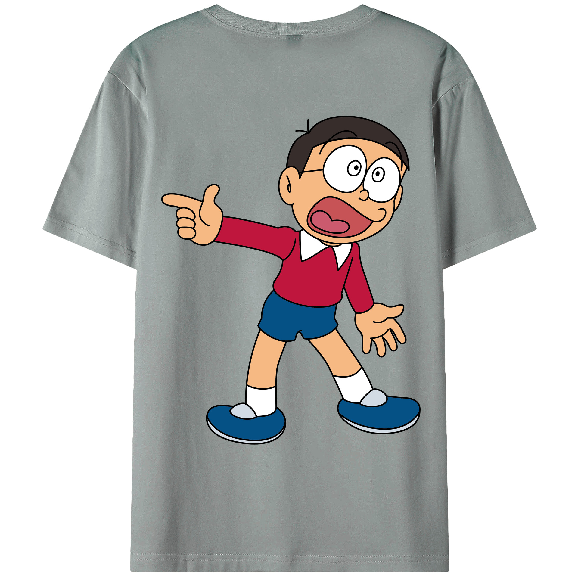 （画像用） ドラえもん 野比 のび太 Doraemon Nobita Nobi 綿100％ メンズ半袖Tシャツ（バックプリント） 通気性